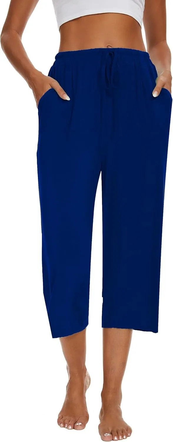2 Pack Womens Pajama Pants Capri Sleep Lounge Pants Drawstring Pj Bottoms with Pockets