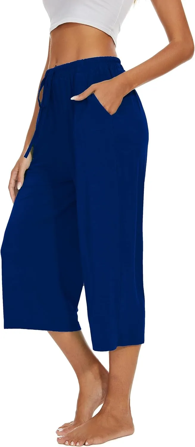 2 Pack Womens Pajama Pants Capri Sleep Lounge Pants Drawstring Pj Bottoms with Pockets