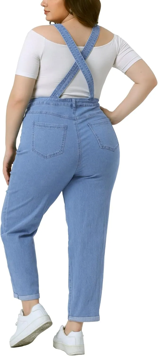 Agnes Orinda Women's Plus Size Casual Stretch Adjustable Denim Bib Overalls Jeans Pants Jumpsuits