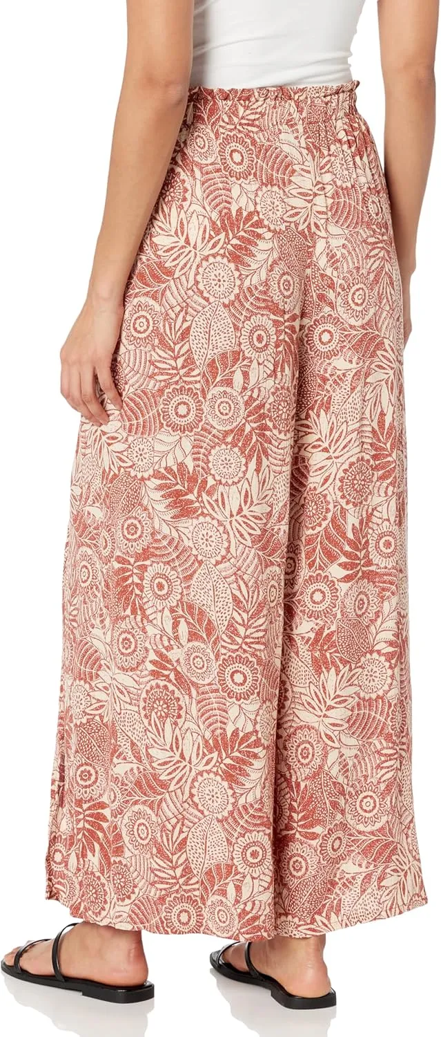 Angie Women's Tie Waistband Printed Pants with Front Slits