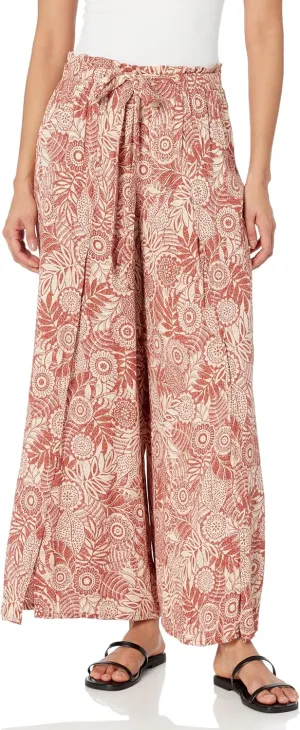 Angie Women's Tie Waistband Printed Pants with Front Slits