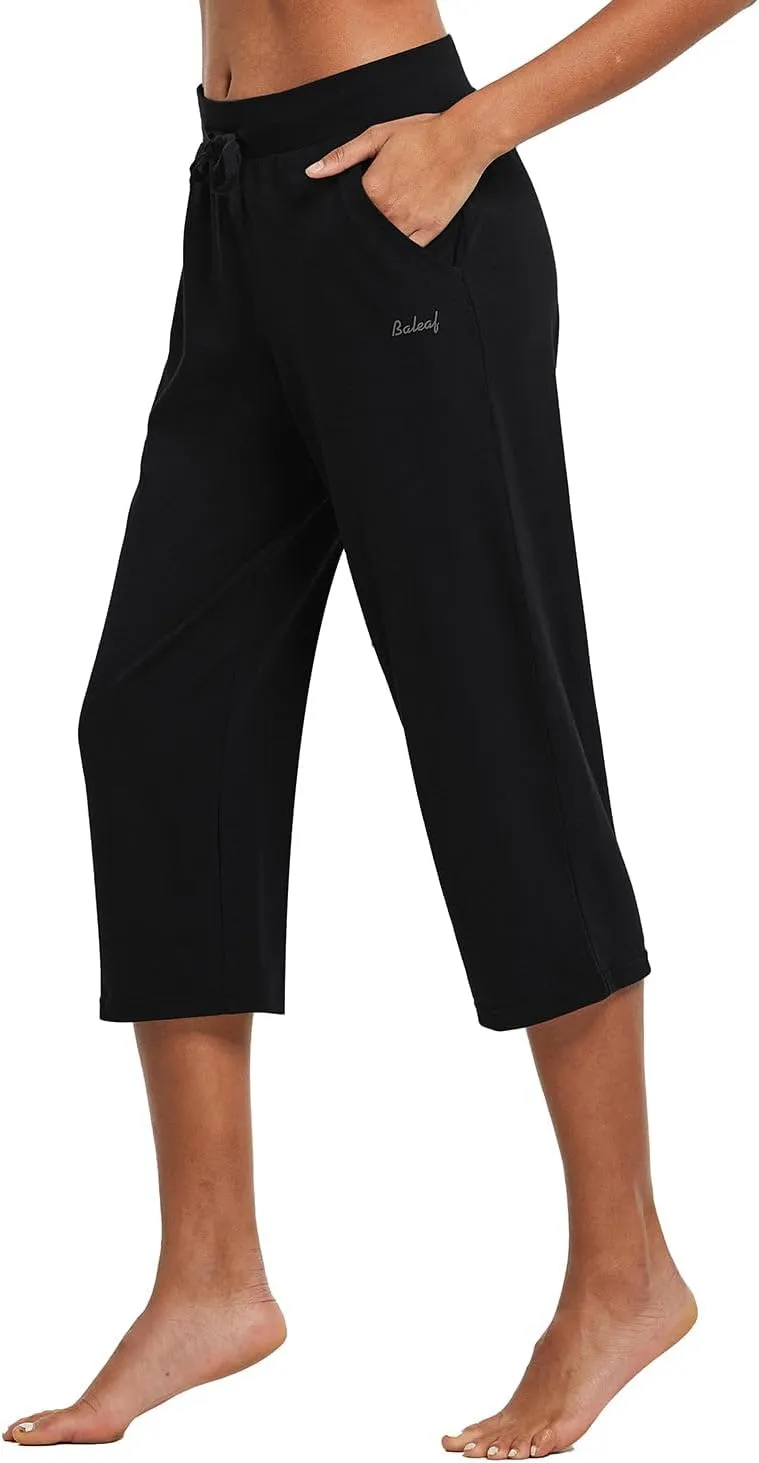 baleaf Women's Capris Yoga Cotton Wide Leg Casual Summer Capri Sweatpants Loose Lounge Workout Crop Pants Pockets