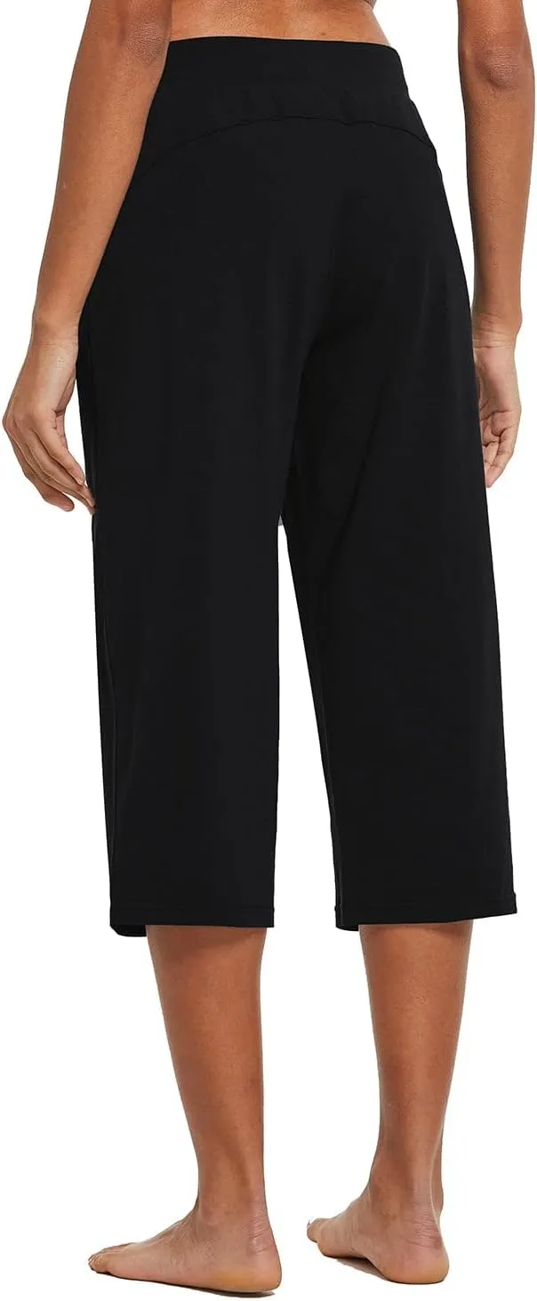 baleaf Women's Capris Yoga Cotton Wide Leg Casual Summer Capri Sweatpants Loose Lounge Workout Crop Pants Pockets