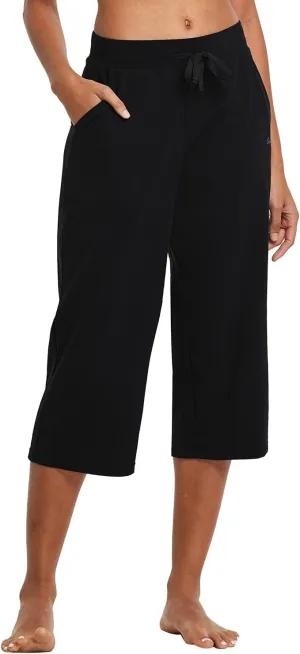 baleaf Women's Capris Yoga Cotton Wide Leg Casual Summer Capri Sweatpants Loose Lounge Workout Crop Pants Pockets