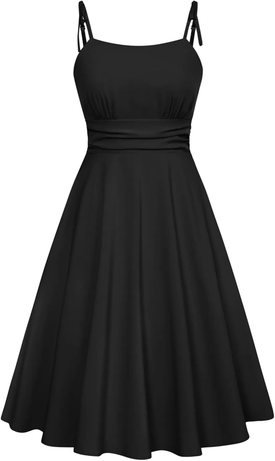 Belle Poque 2025 Summer Dresses for Women Spaghetti Strap Midi Sun Dress Cute Casual Dress with Pockets