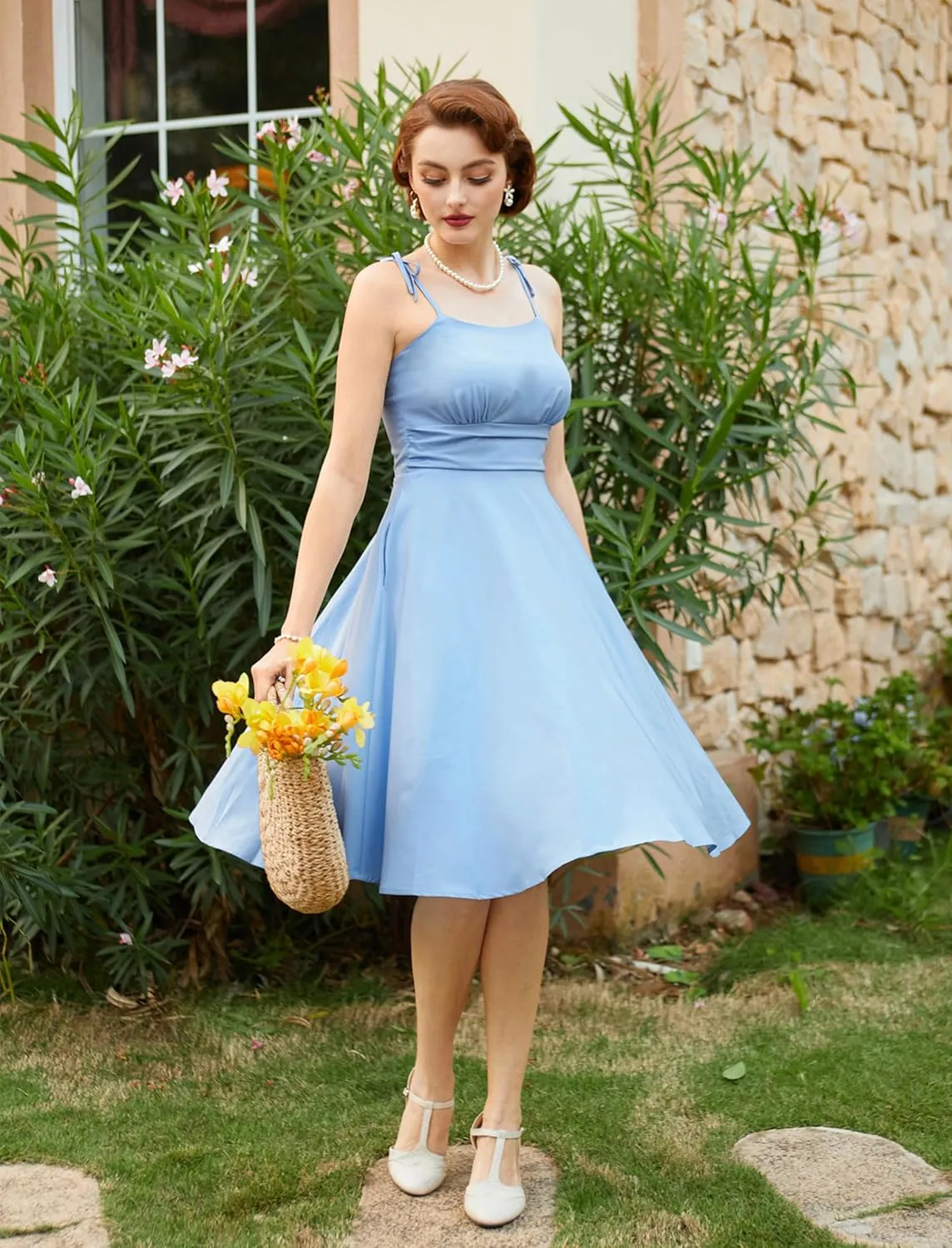 Belle Poque 2025 Summer Dresses for Women Spaghetti Strap Midi Sun Dress Cute Casual Dress with Pockets
