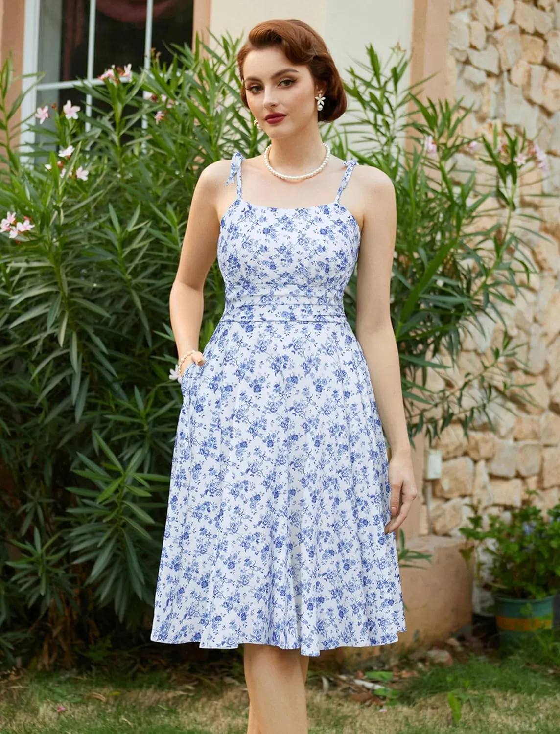 Belle Poque 2025 Summer Dresses for Women Spaghetti Strap Midi Sun Dress Cute Casual Dress with Pockets