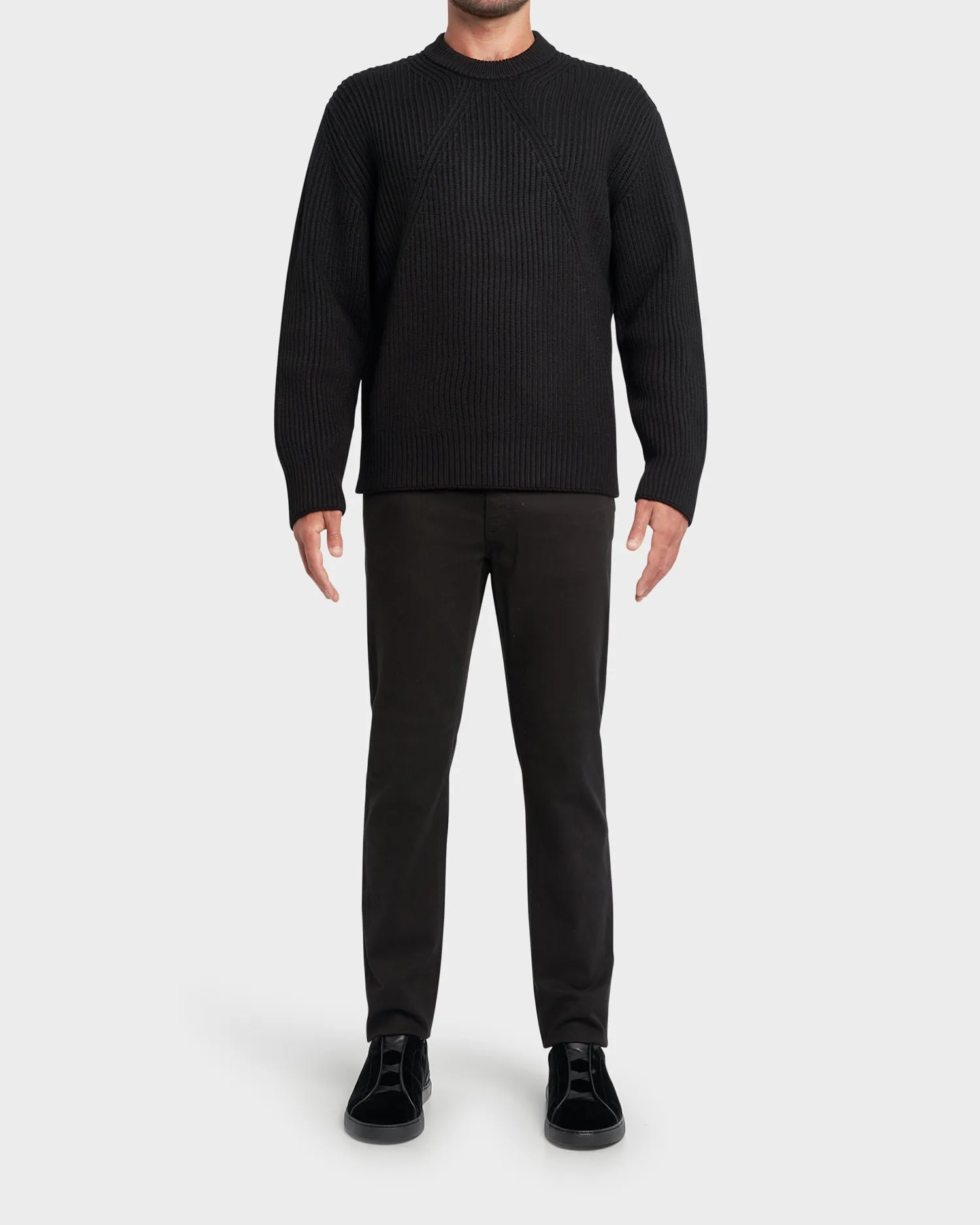Black Techmerino Wool Knit Sweater
