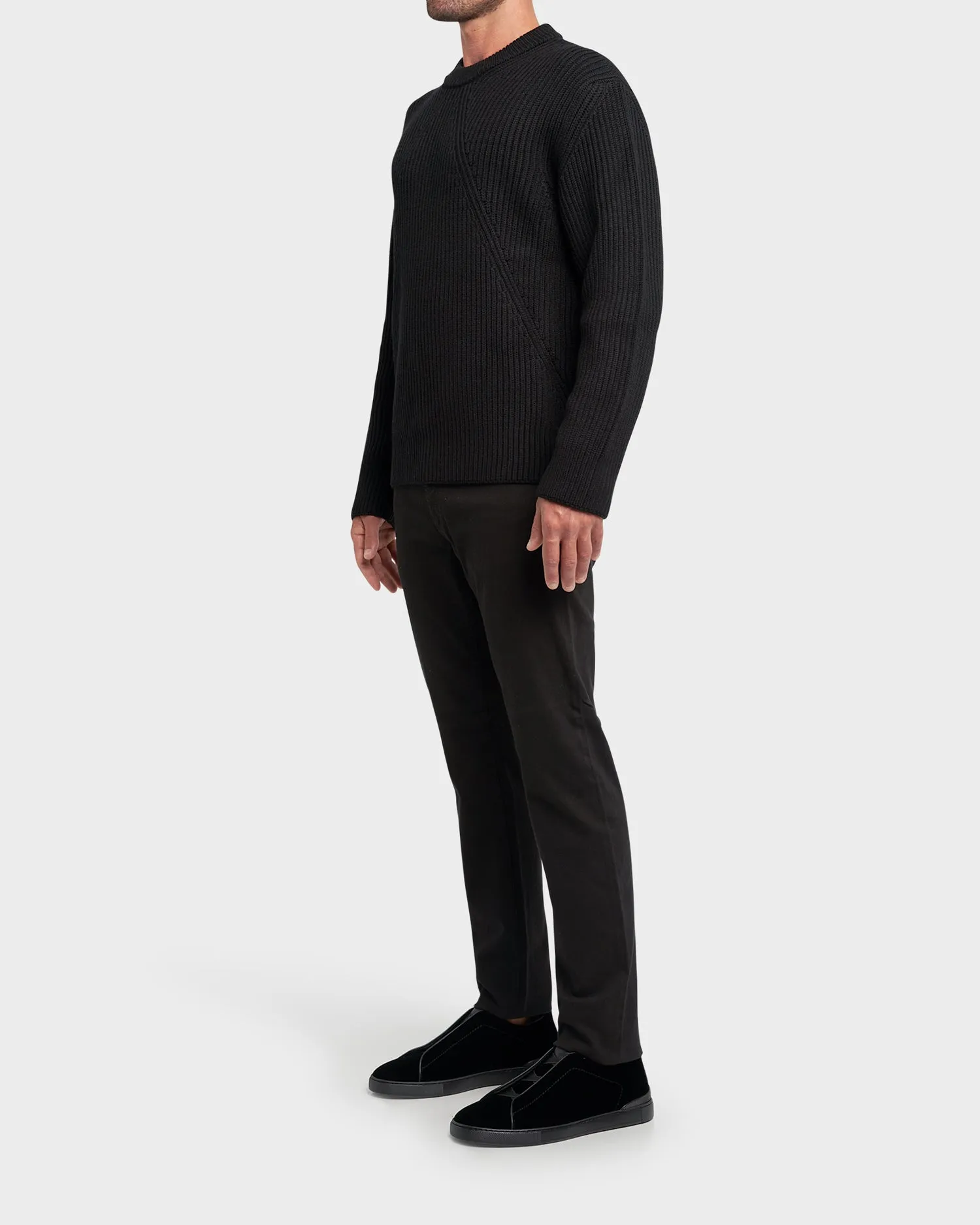 Black Techmerino Wool Knit Sweater