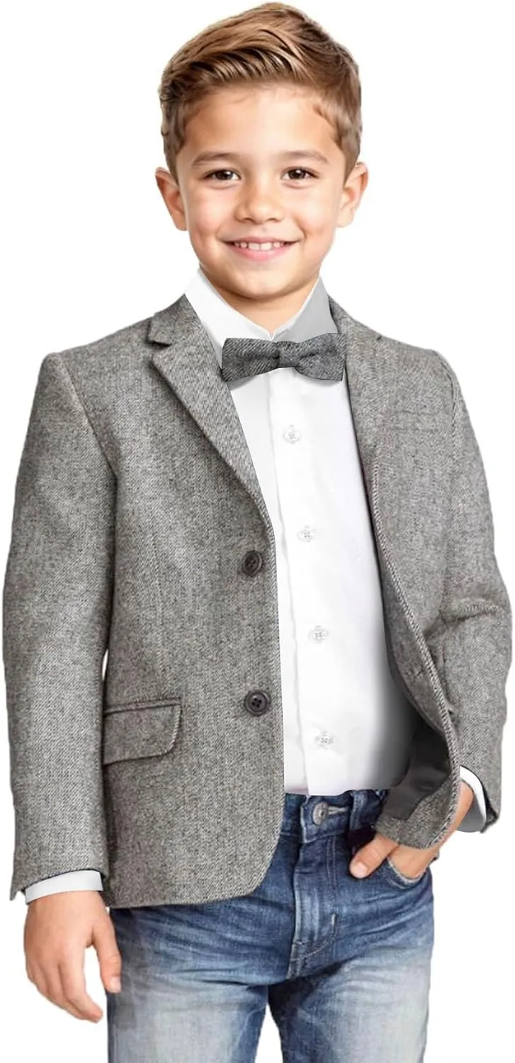 Boys Blazer Classic Jacket for Boy Wedding Retro Herringbone Casual Jacket Formal Tweed Patterned Sport Coat