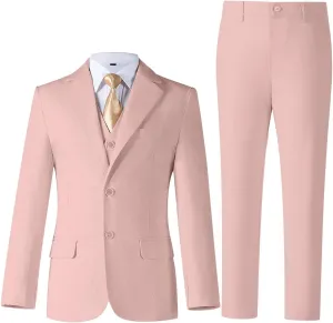 Boys Linen Suit for Kids Formal Tuxedo Suits 3 Piece Wedding Birthday Dress Clothes Slim Jacket Vest Pants Set