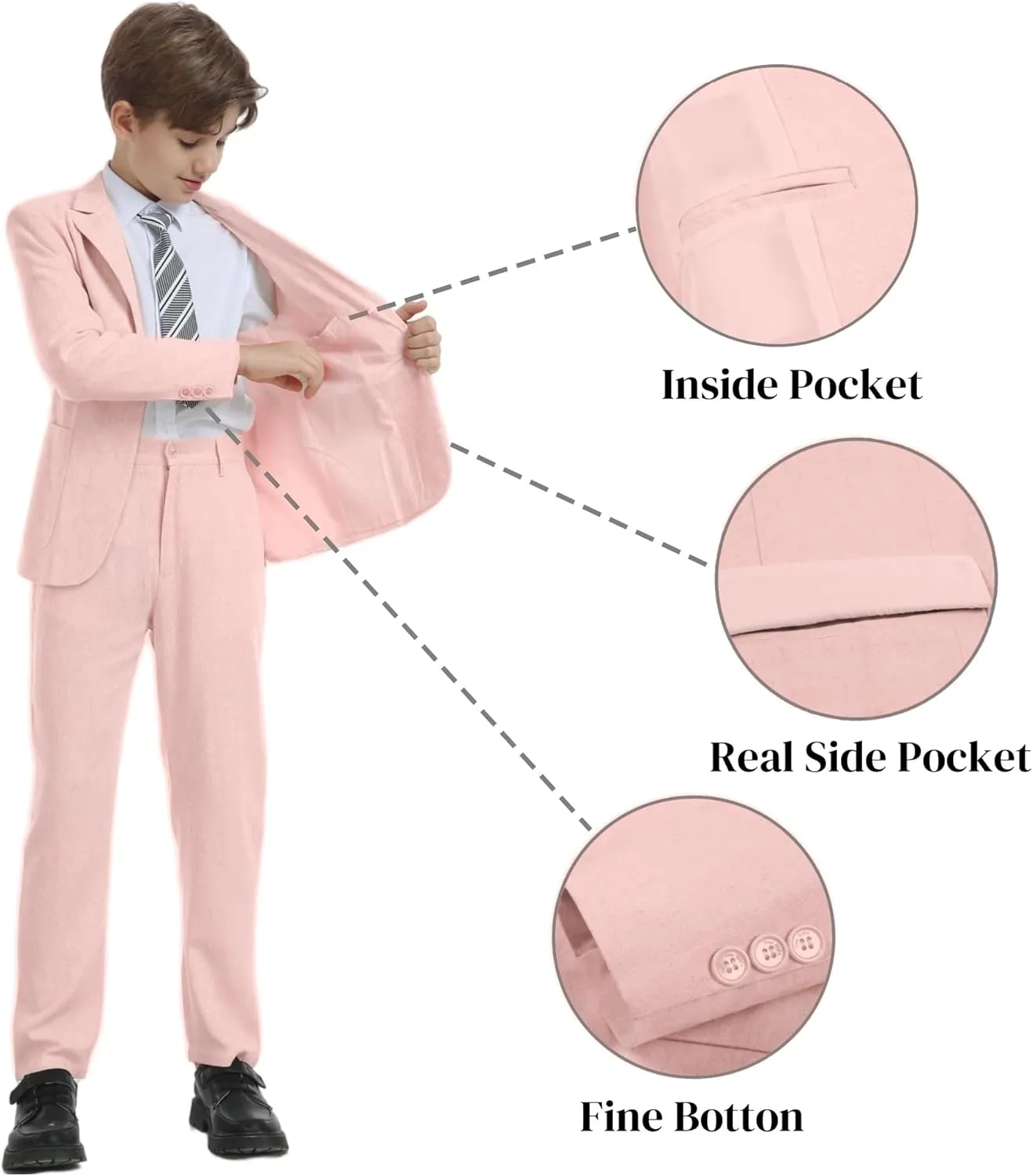 Boys Linen Suit for Kids Formal Tuxedo Suits 3 Piece Wedding Birthday Dress Clothes Slim Jacket Vest Pants Set