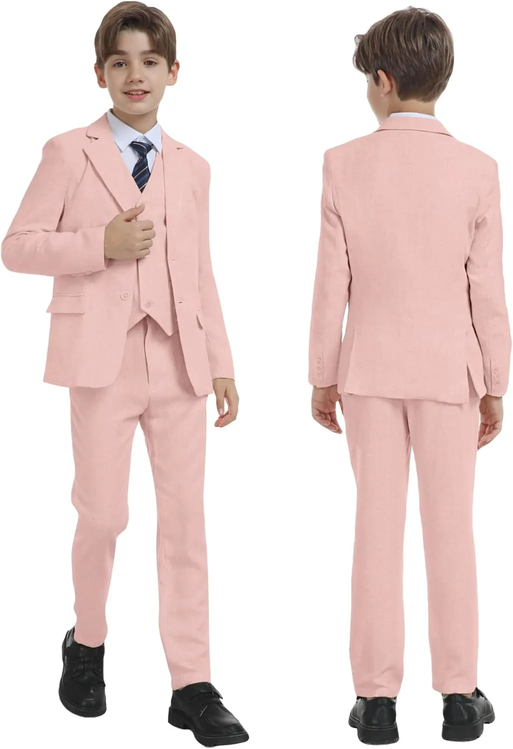 Boys Linen Suit for Kids Formal Tuxedo Suits 3 Piece Wedding Birthday Dress Clothes Slim Jacket Vest Pants Set