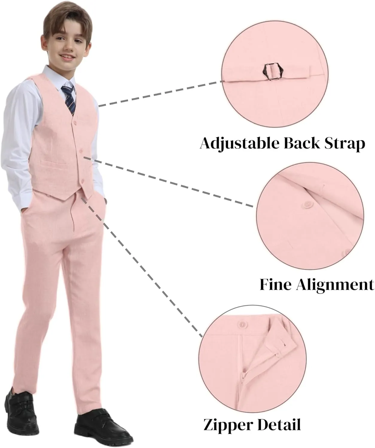 Boys Linen Suit for Kids Formal Tuxedo Suits 3 Piece Wedding Birthday Dress Clothes Slim Jacket Vest Pants Set