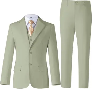 Boys Linen Suit for Kids Formal Tuxedo Suits 3 Piece Wedding Birthday Dress Clothes Slim Jacket Vest Pants Set