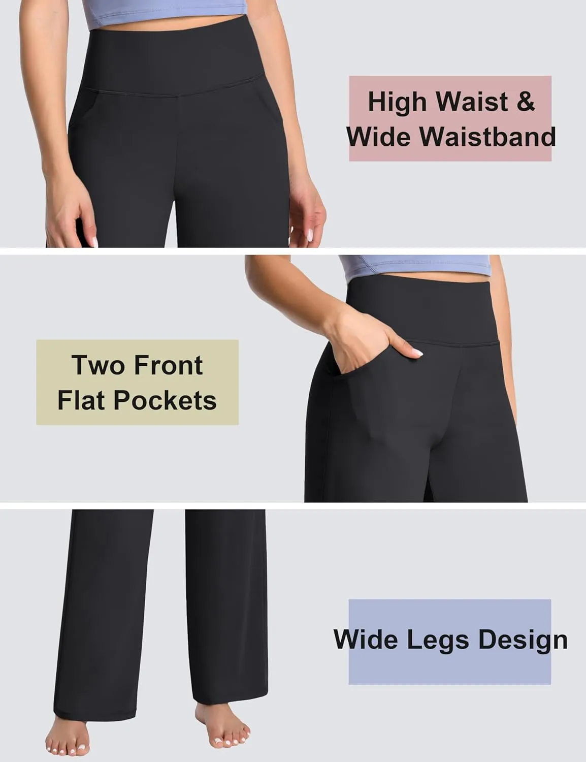 BUBBLELIME 29"/31"/33"/35"/37" Women Bootleg/Wide Legs High Waist Yoga Pants Tummy Control Bootcut Workout Flared Out Pockets