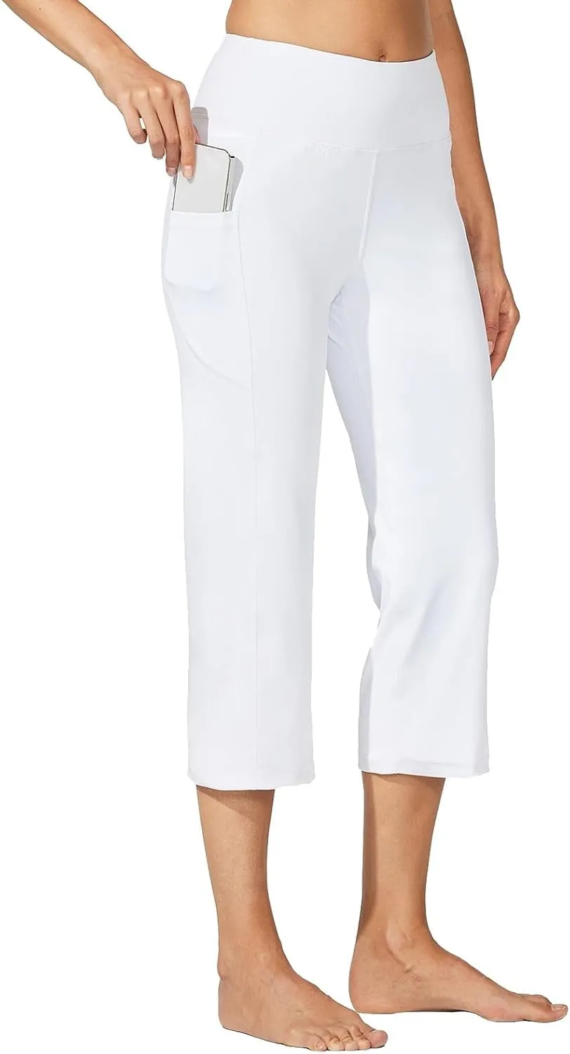 Capri Pants for Women High Waist Workout Yoga Pants with Pockets Tummy Control Crop Athletic Straight Trousers