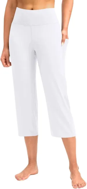 Capri Pants for Women High Waist Workout Yoga Pants with Pockets Tummy Control Crop Athletic Straight Trousers