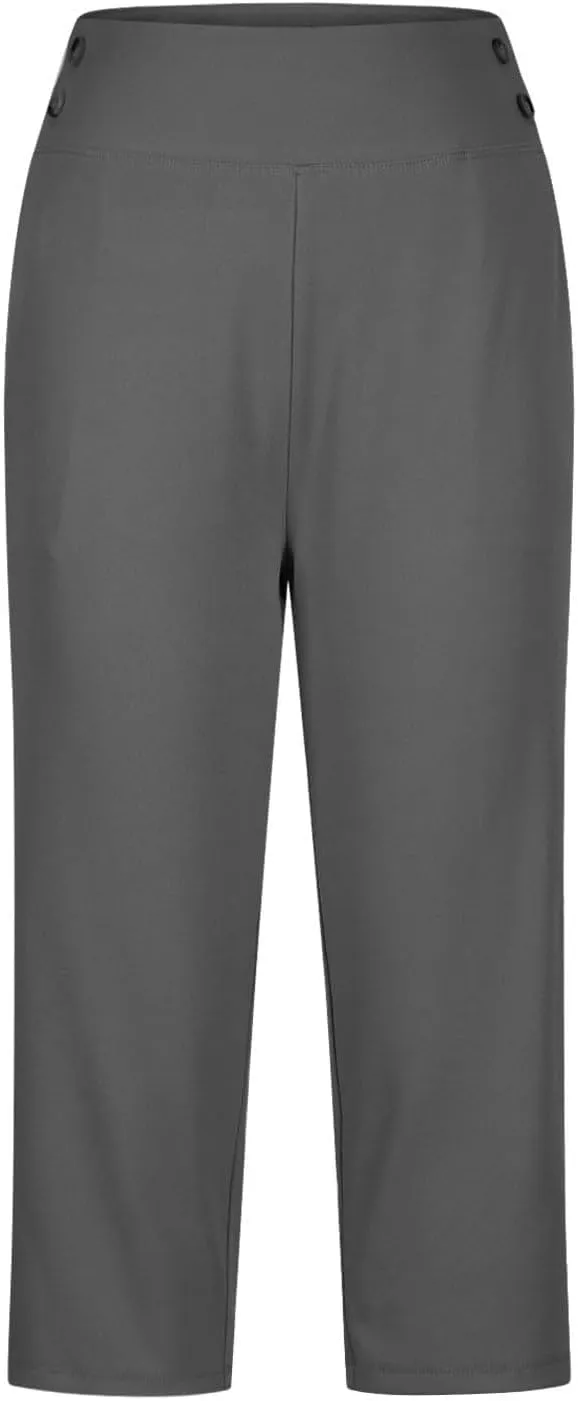Capri Pants for Women Summer Trendy Straight Leg High Waisted Capris 2025 Elastic Business Casual Bottoms with Pocket