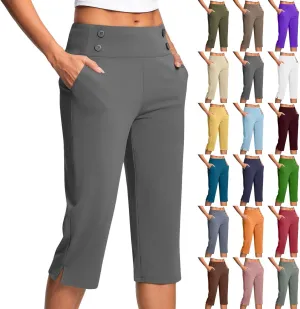 Capri Pants for Women Summer Trendy Straight Leg High Waisted Capris 2025 Elastic Business Casual Bottoms with Pocket
