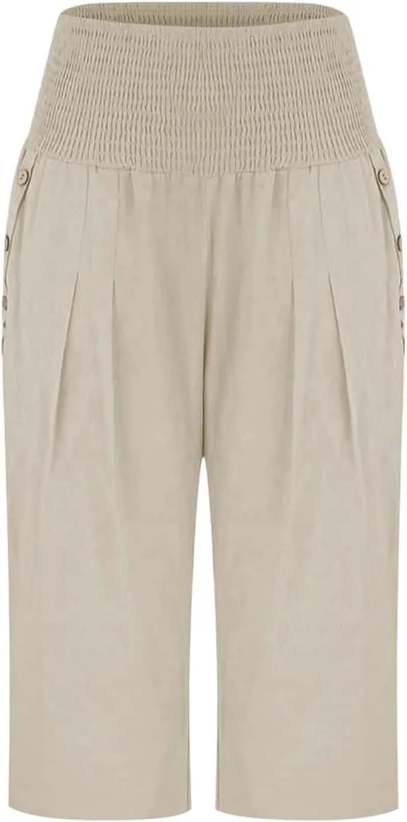 Capri Pants for Women, Wide Leg High Waist with Pockets Tummy Control