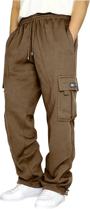 Cargo Pants for Men, Big and Tall Elastic Waist Cotton Sweatpants, Causal Solid Multi Pockets Joggers Athletic Pants