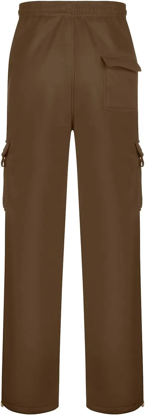 Cargo Pants for Men, Big and Tall Elastic Waist Cotton Sweatpants, Causal Solid Multi Pockets Joggers Athletic Pants