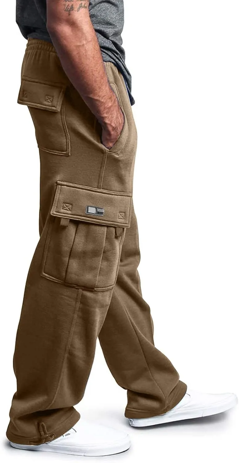 Cargo Pants for Men, Big and Tall Elastic Waist Cotton Sweatpants, Causal Solid Multi Pockets Joggers Athletic Pants
