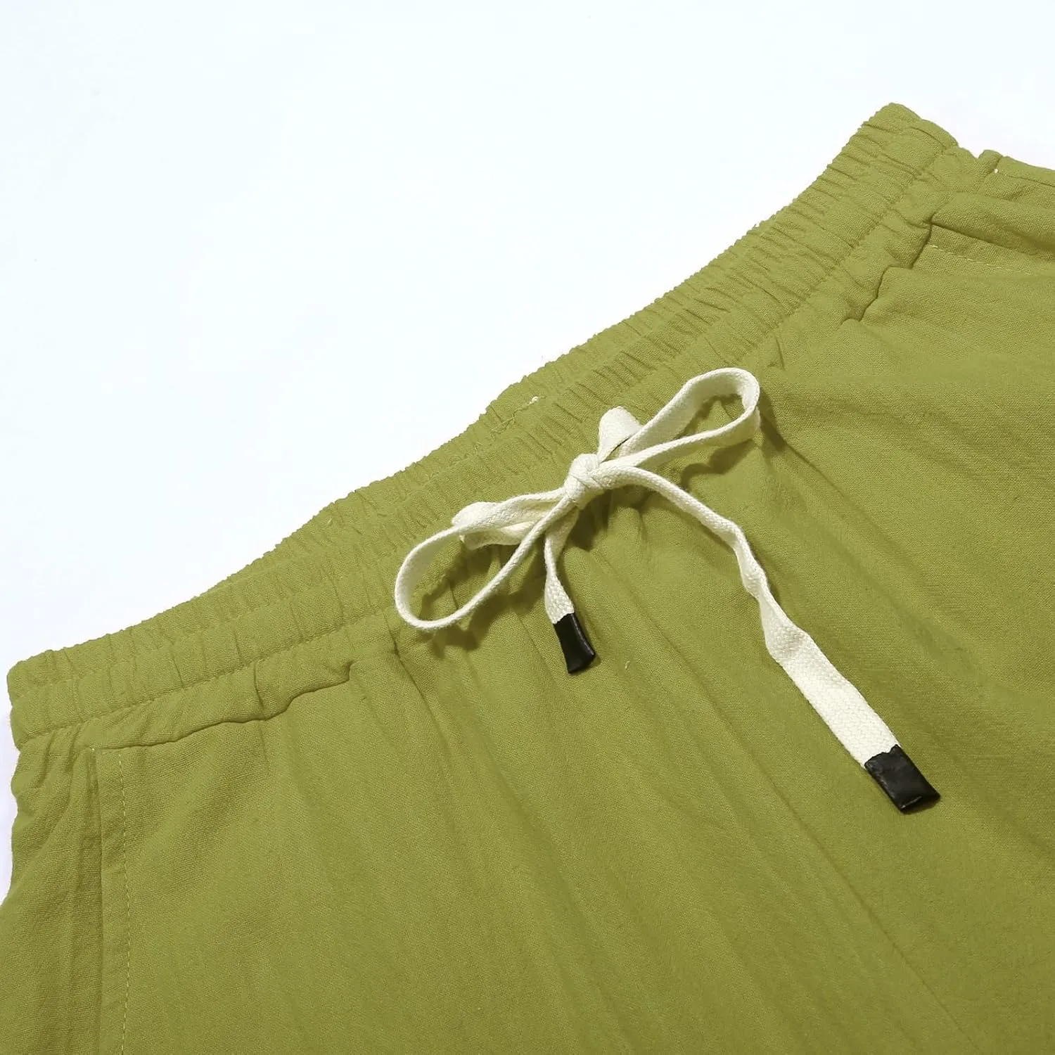Casual Pants for Women Elastic Waist Summer Trendy Linen Capri Pants Straight Leg Baggy Beach Cotton Cropped Trousers
