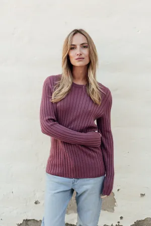 Classic Merino Rib Crew - Rosewood