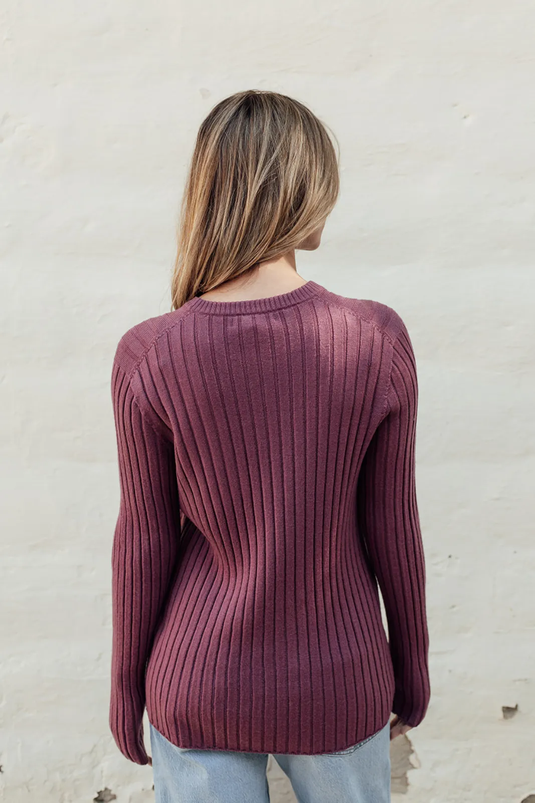 Classic Merino Rib Crew - Rosewood