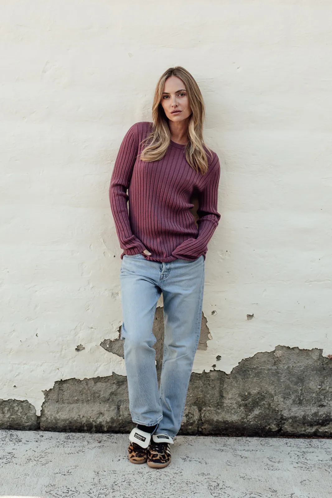 Classic Merino Rib Crew - Rosewood
