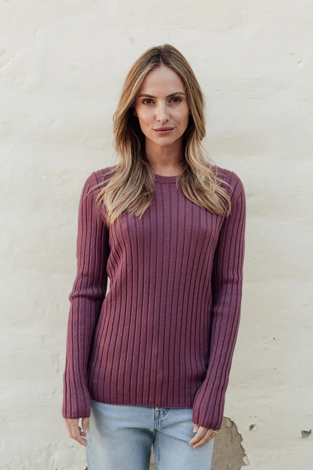 Classic Merino Rib Crew - Rosewood