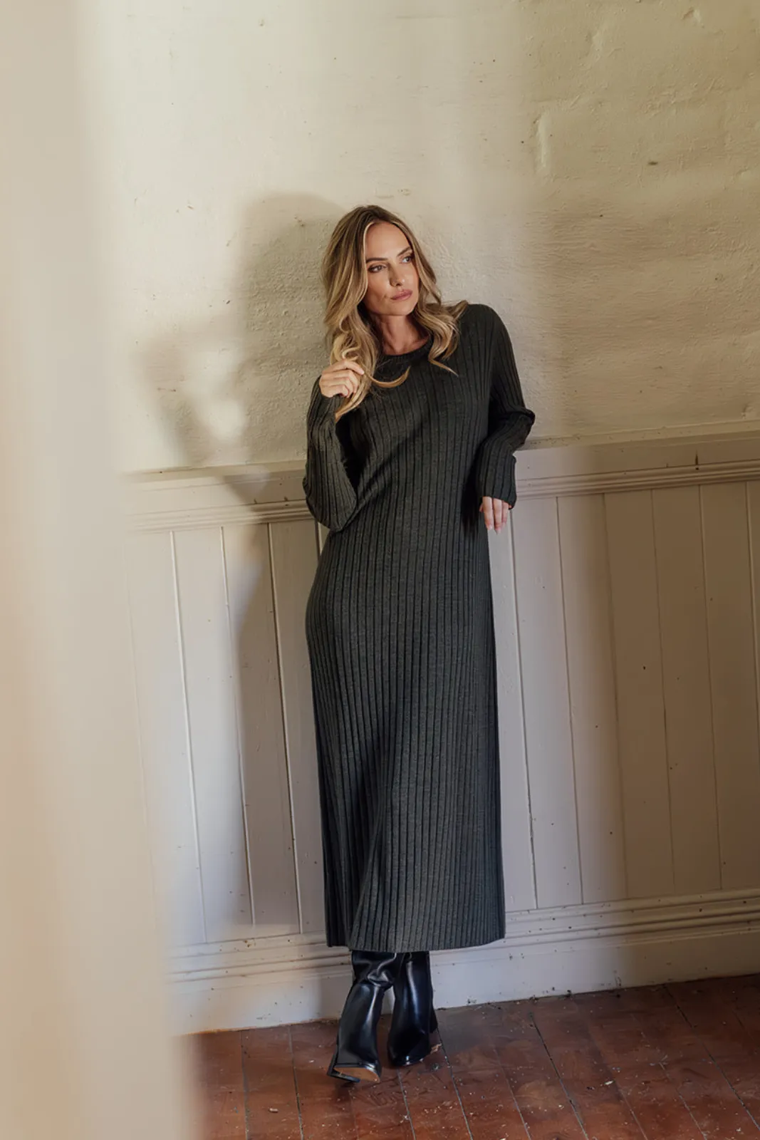 Classic Merino Rib Dress - Pine