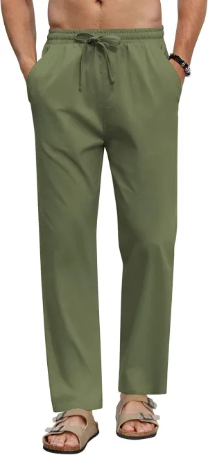 COOFANDY Men's Linen Casual Pants Elastic Waist Beach Pants Lightweight Drawstring Summer Yoga Pants