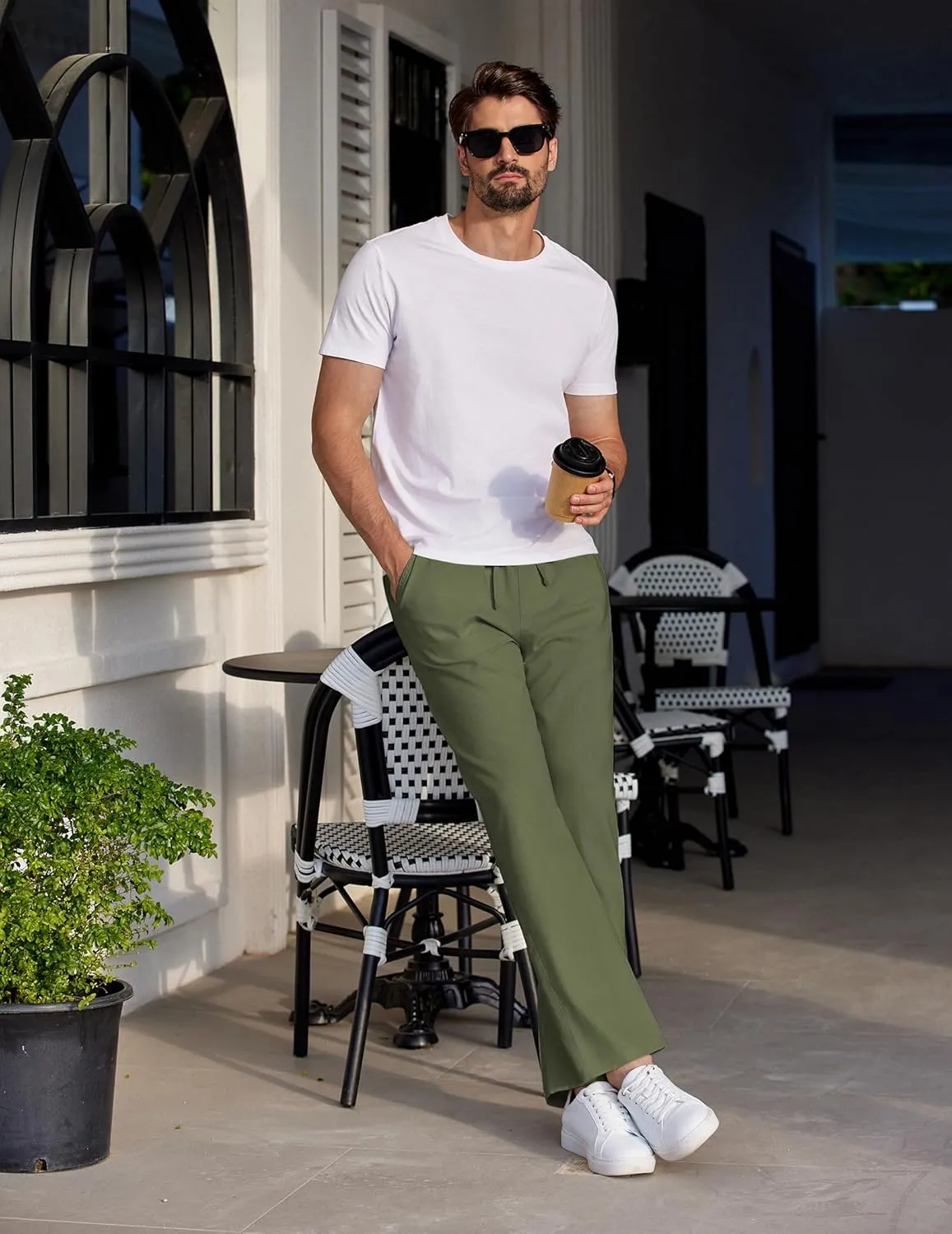 COOFANDY Men's Linen Casual Pants Elastic Waist Beach Pants Lightweight Drawstring Summer Yoga Pants