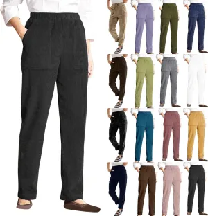 Corduroy Pants for Women Vintage Elastic High Waist Straight Wide Leg Pants Fall Winter Casual Work Trousers 2023 Trendy