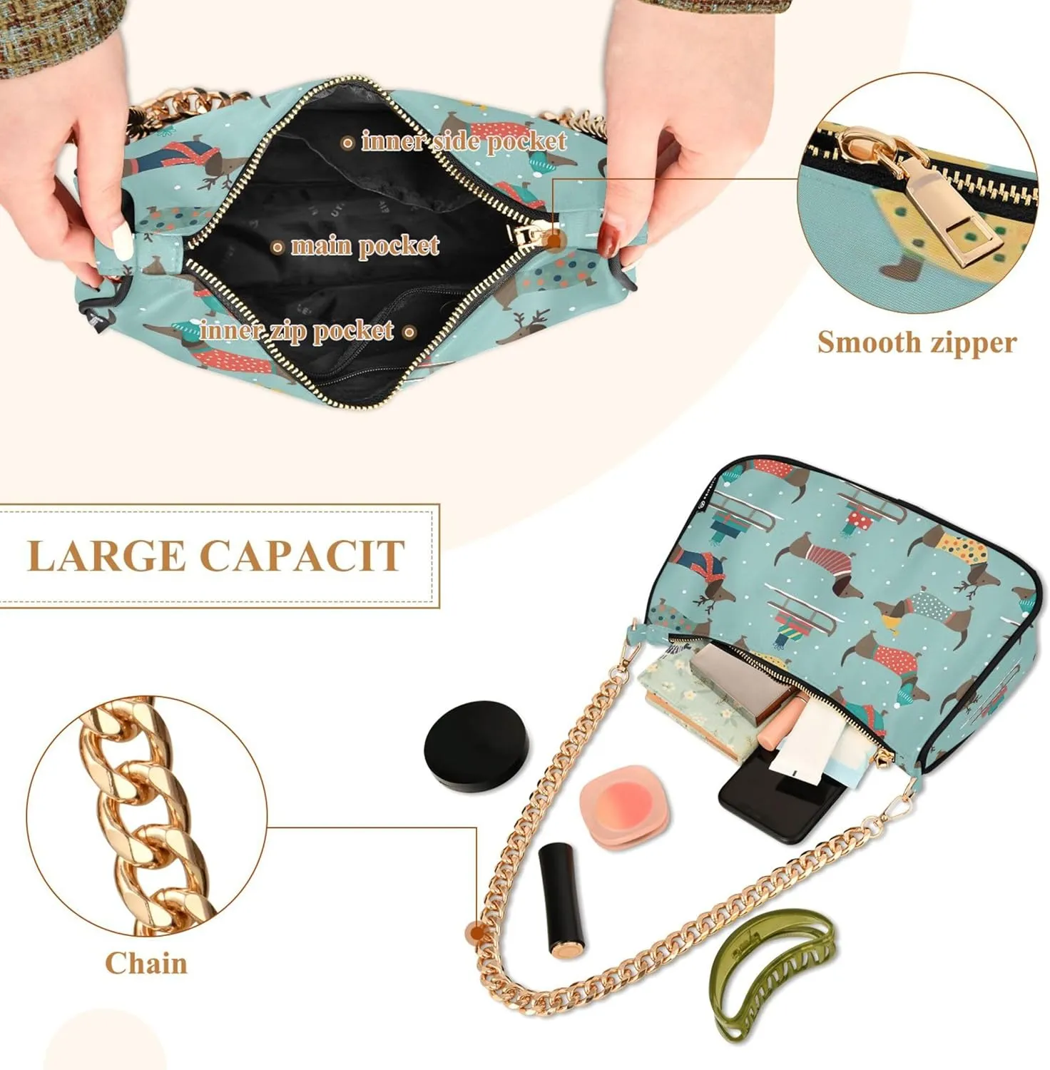 Cute Animal Capybara Medium Purse Hobo Trendy Bag Women's Shoulder Handbag One Shoulder Purse