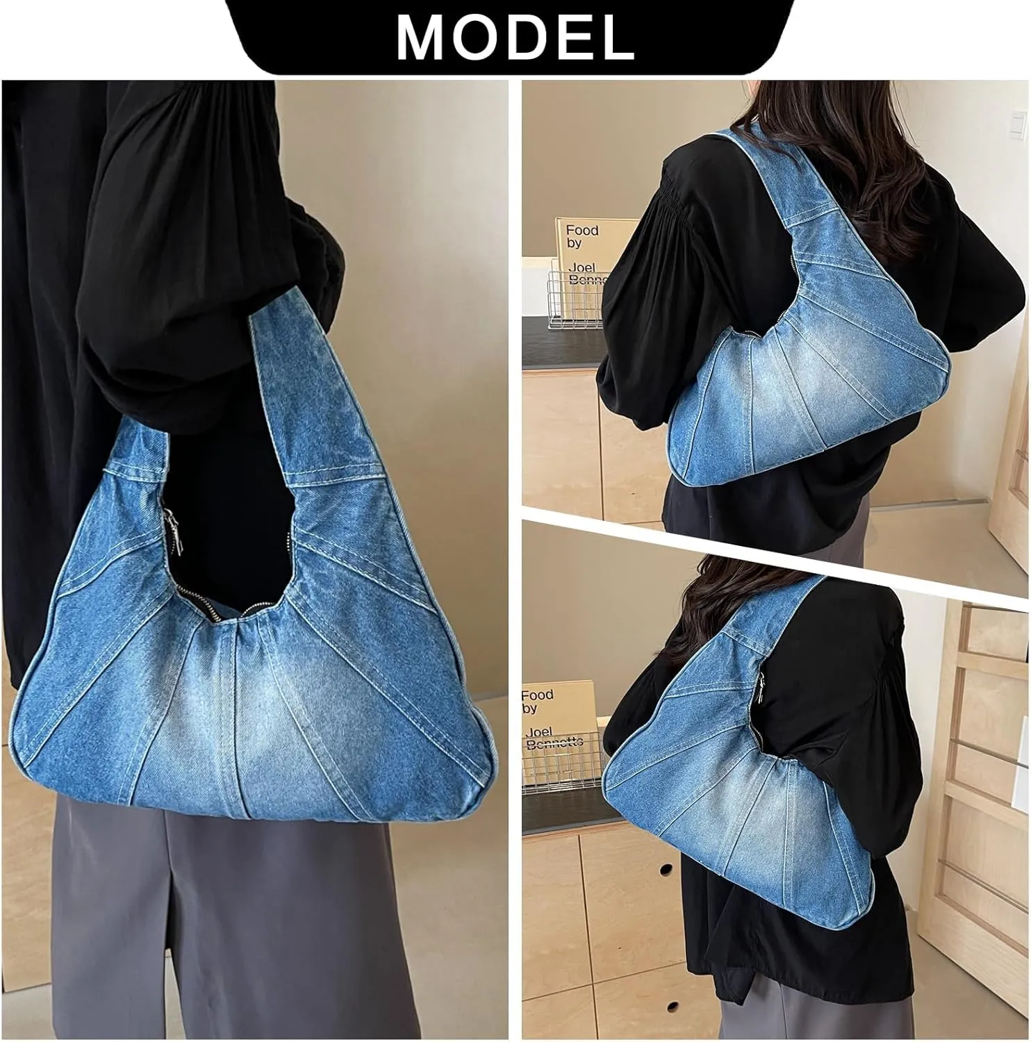 Denim Hobo Bag for Women - Trendy Jean Purses for Women Y2K Denim Shoulder Bag Slouchy Handbag
