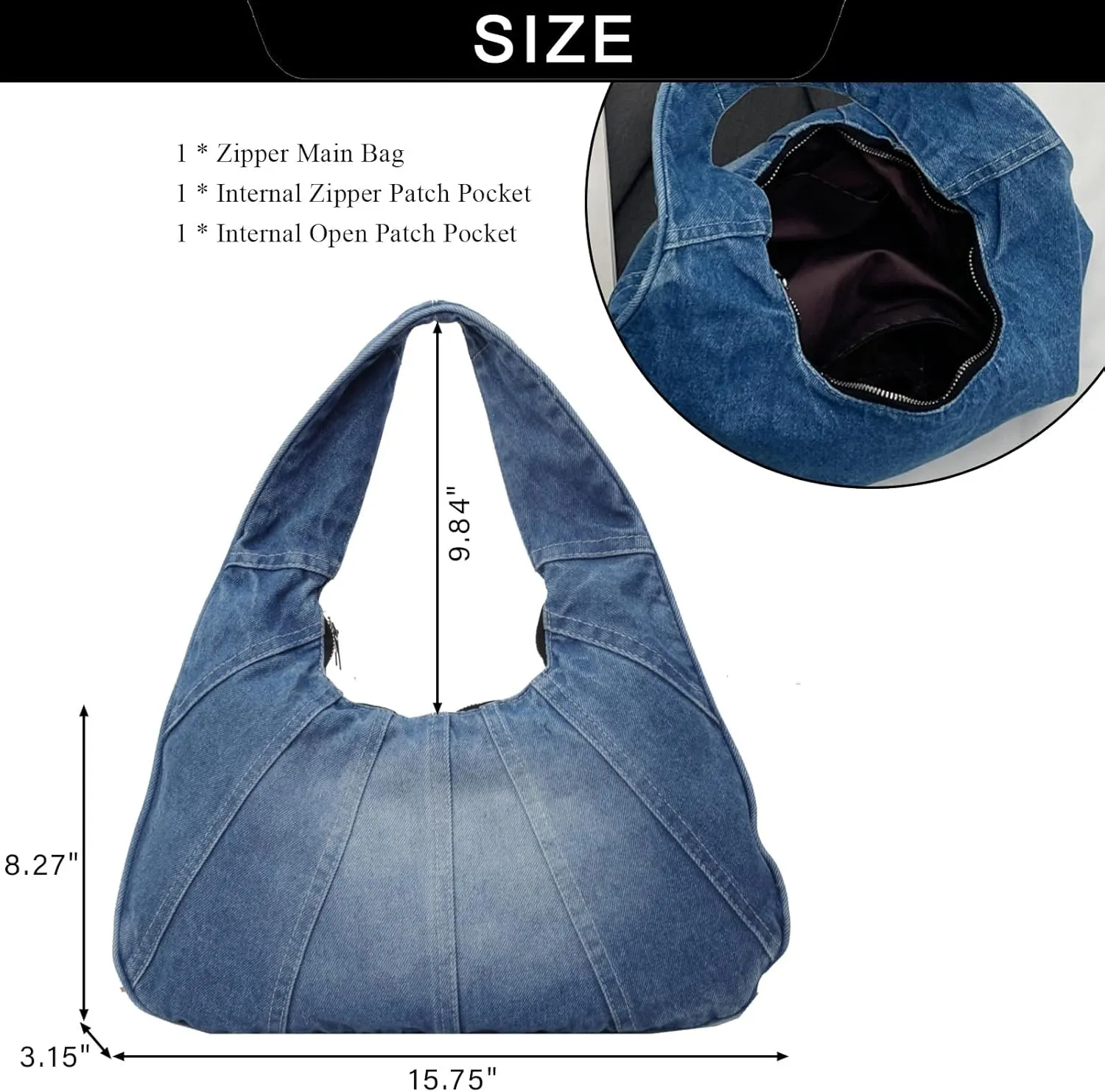 Denim Hobo Bag for Women - Trendy Jean Purses for Women Y2K Denim Shoulder Bag Slouchy Handbag