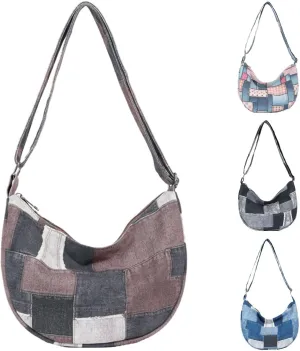 Denim Patchwork Shoulder Bag for Women, Jean Purses Hobo Bag Y2K Denim Tote Handbags Crossbody Tote