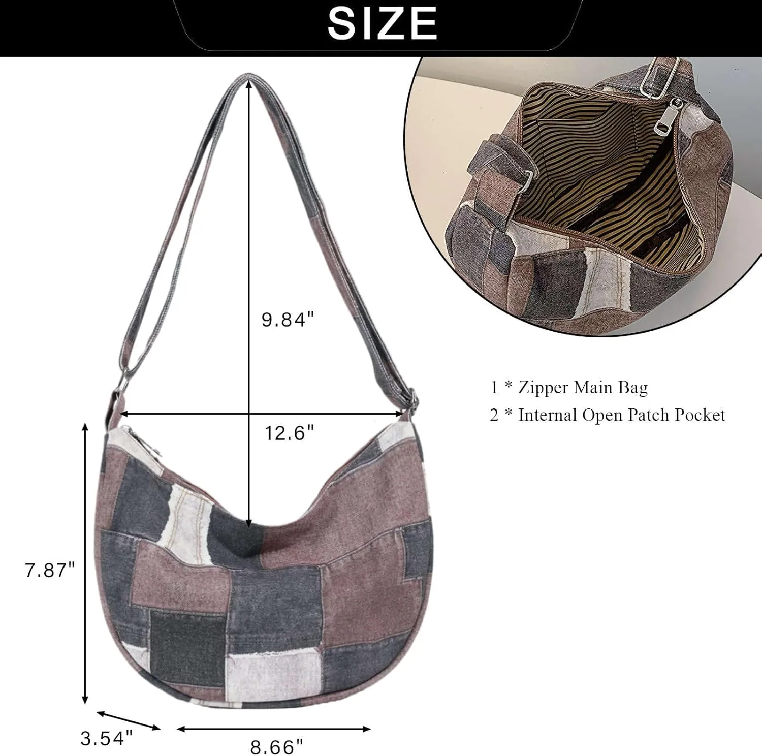 Denim Patchwork Shoulder Bag for Women, Jean Purses Hobo Bag Y2K Denim Tote Handbags Crossbody Tote