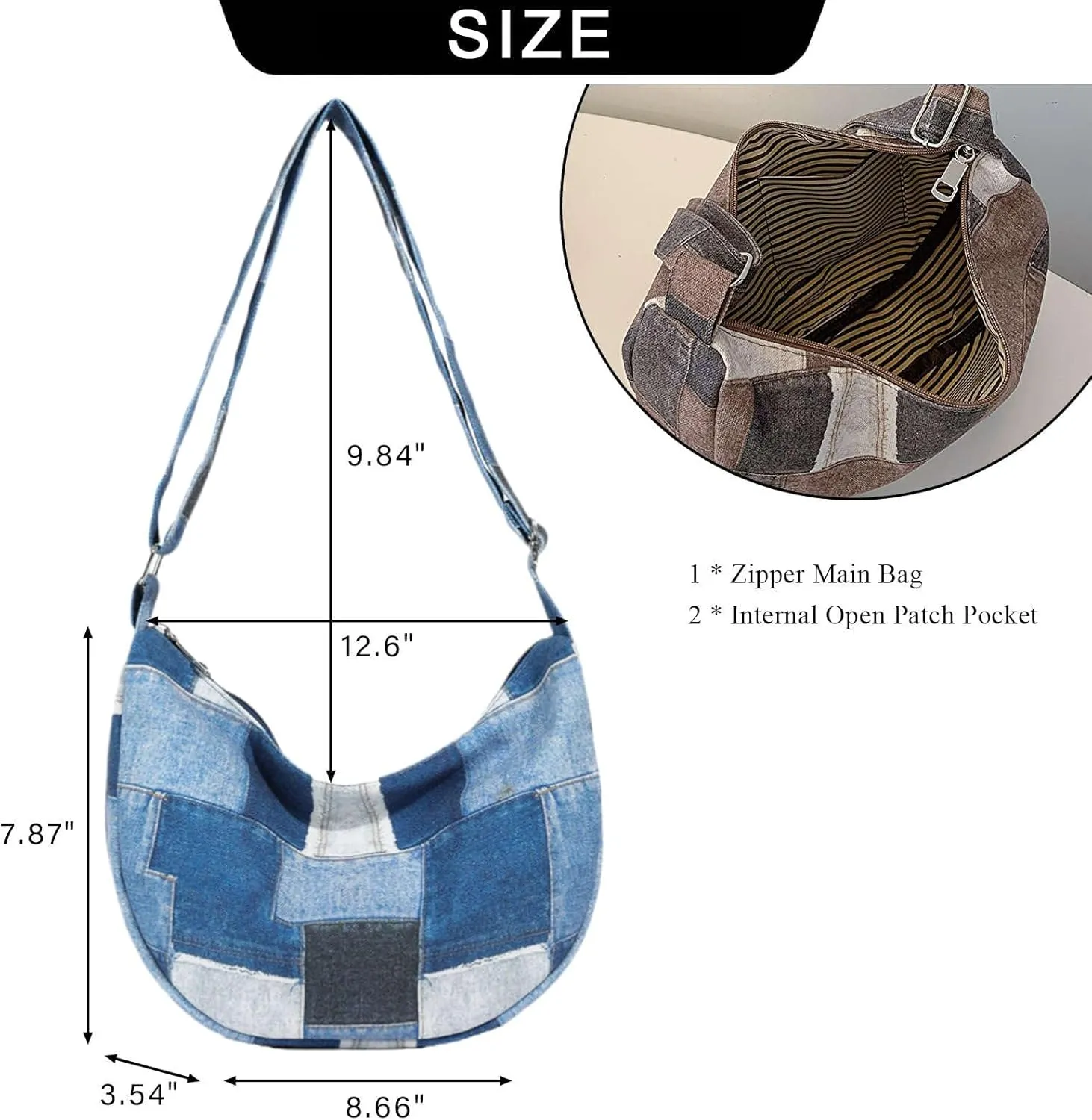 Denim Patchwork Shoulder Bag for Women, Jean Purses Hobo Bag Y2K Denim Tote Handbags Crossbody Tote