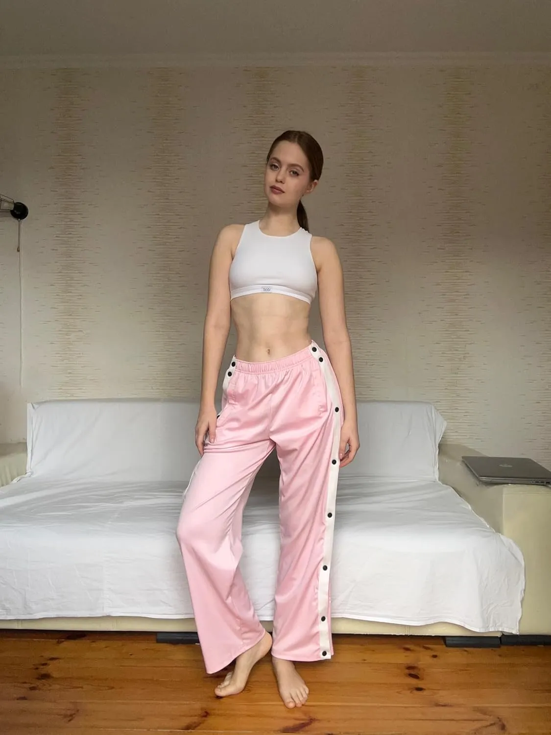 Deyeek Women's Tear Away Pants Side Split Snap Open Bottom Sweatpants Leg Breakaway Post Surgery Pants with Pockets