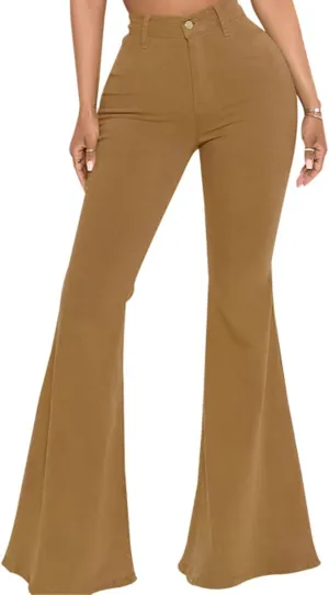 DGHM-JLMY Women's Slim Stretch Denim Flared Pants Fashion Skinny Bell Bottom Jeans High Waisted Straight Slim Fit Denim Pants