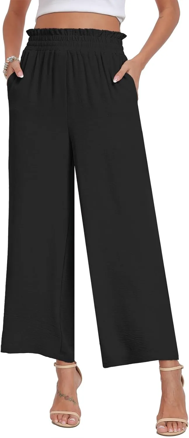 DILIUXING Womens Wide Leg Pants High Waisted Casual Drawstring Trousers Loose Adjustable Pants with Pockets