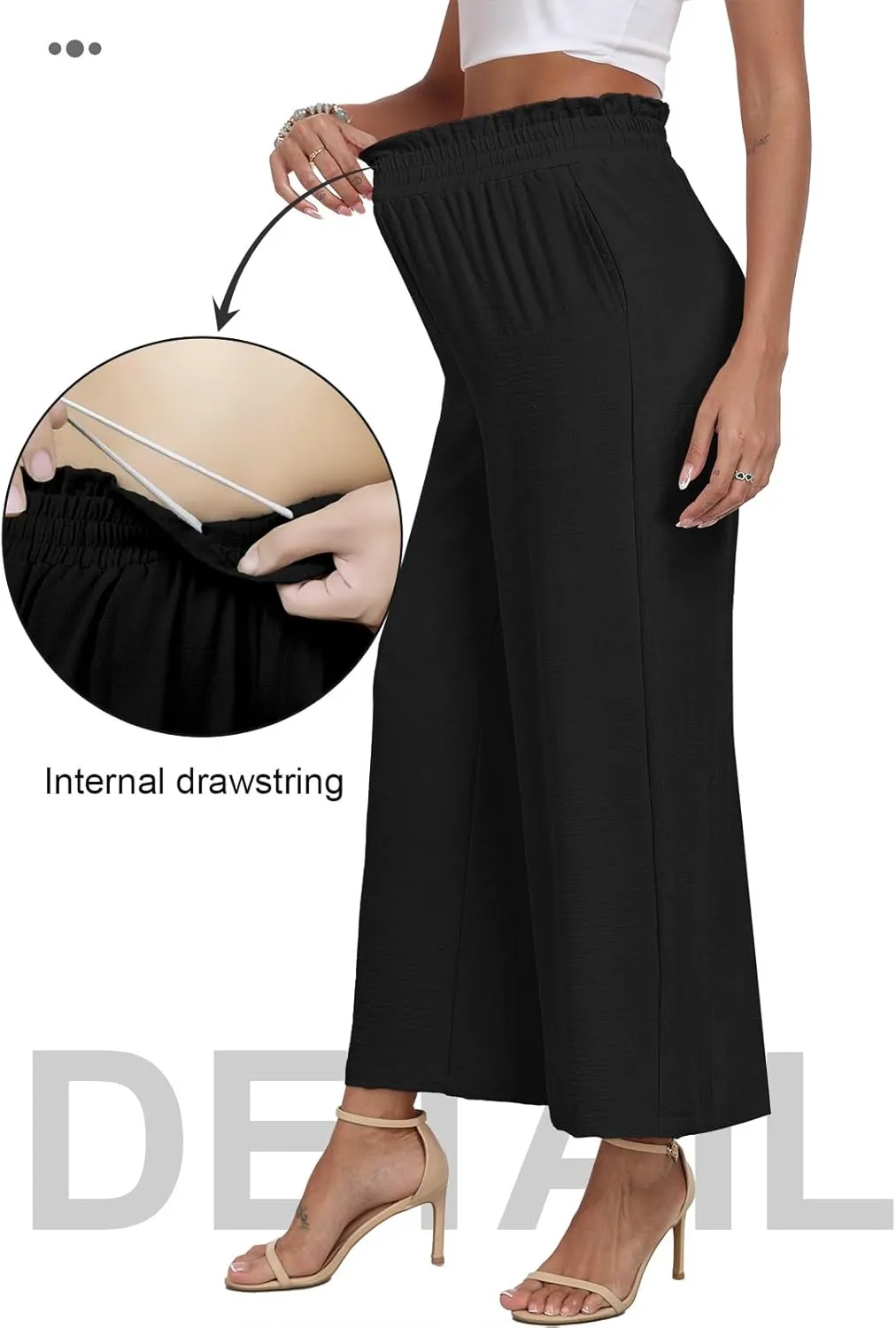 DILIUXING Womens Wide Leg Pants High Waisted Casual Drawstring Trousers Loose Adjustable Pants with Pockets