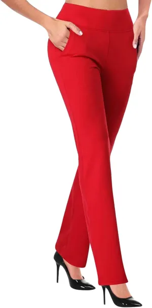 Dress Pants Women Business Casual Work Pants Solid High Waist Stretchy Trousers Bootcut Office Pull On Slacks with Pockets