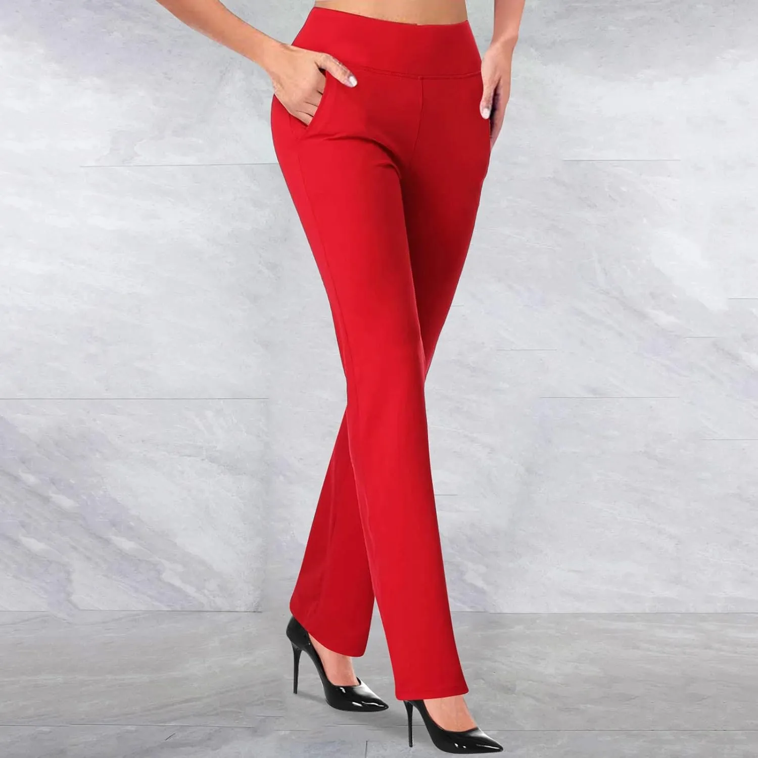 Dress Pants Women Business Casual Work Pants Solid High Waist Stretchy Trousers Bootcut Office Pull On Slacks with Pockets