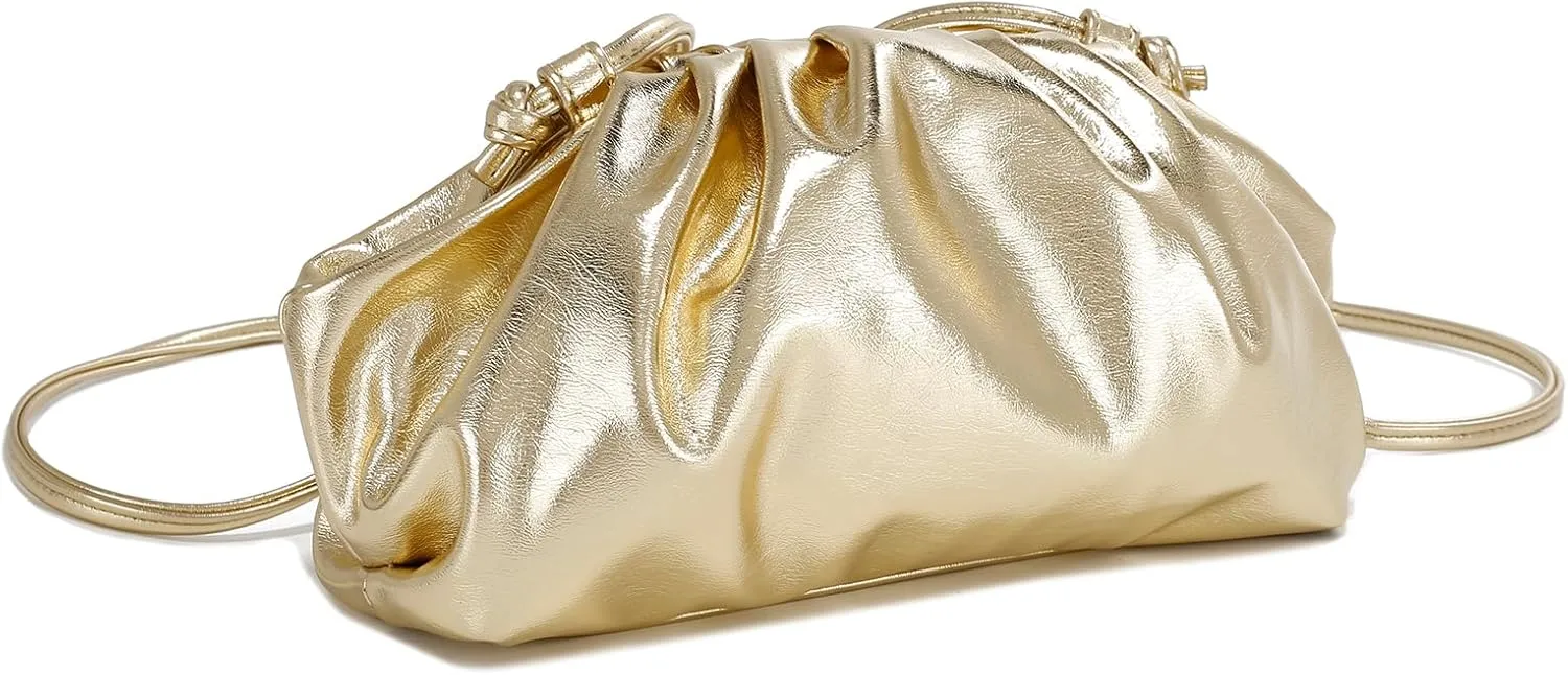 E Formal Clutch Purse for Women Soft Vegan Leather Pleated Dressy Evening Clutch for Weddings, Proms, Cocktail Party